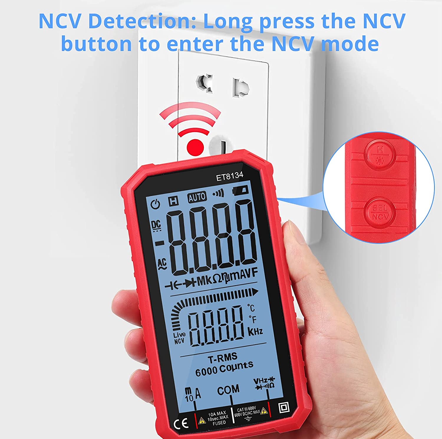 Μεγάλο Ψηφιακό Multi Tester Πολύμετρο NCV, Μέτρηση Διόδου, Χωρητικότητας, Θερμοκρασίας, DMM, TRMS Οθόνη LCD CC/CA